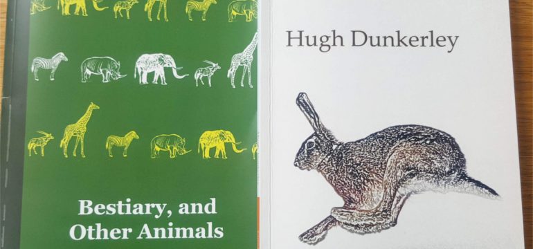 Poetry book covers for Hare by Hugh Dunkerley and Bestiary by Antony Mair