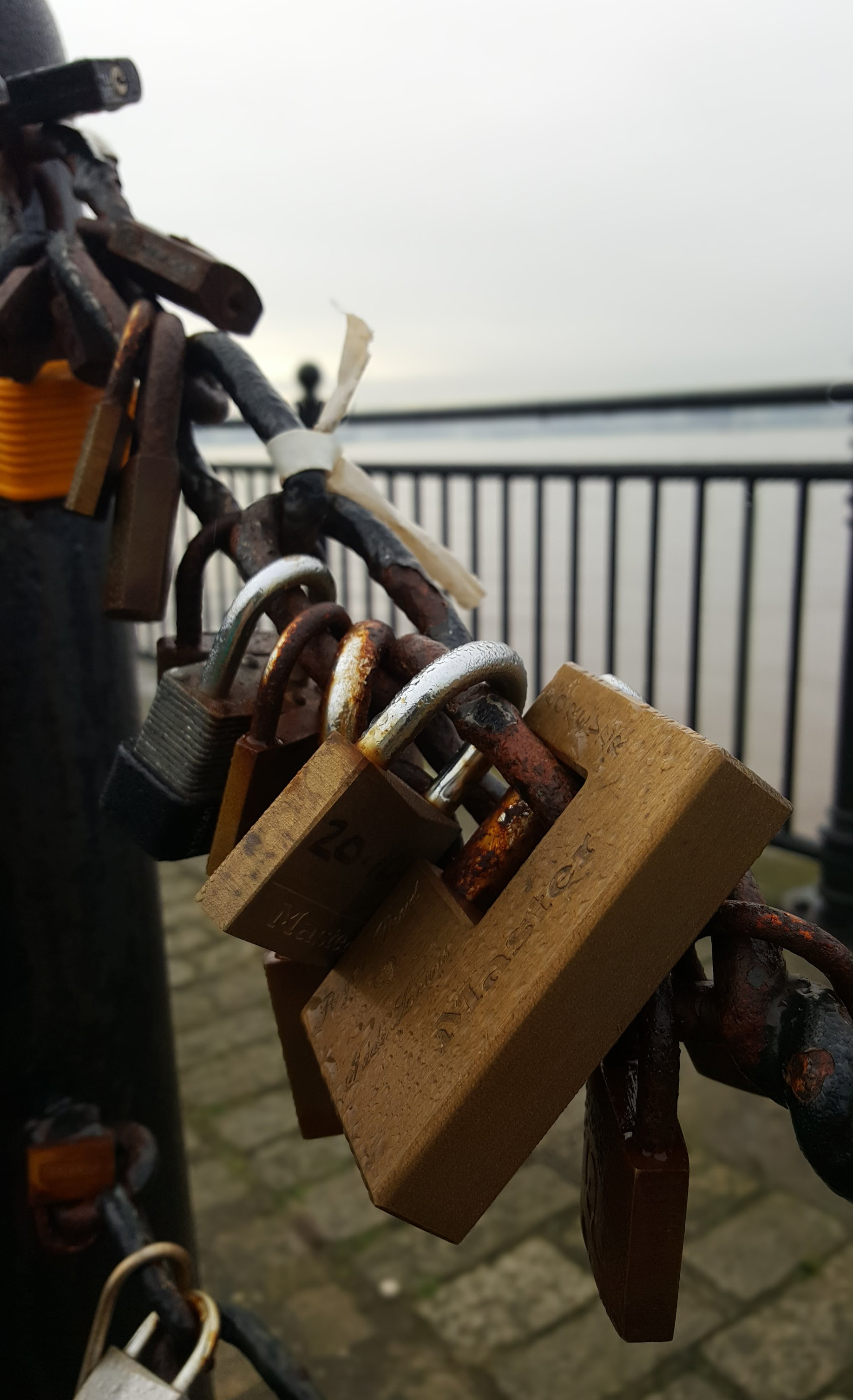 padlocks by the side of the Mersey in Liverpool